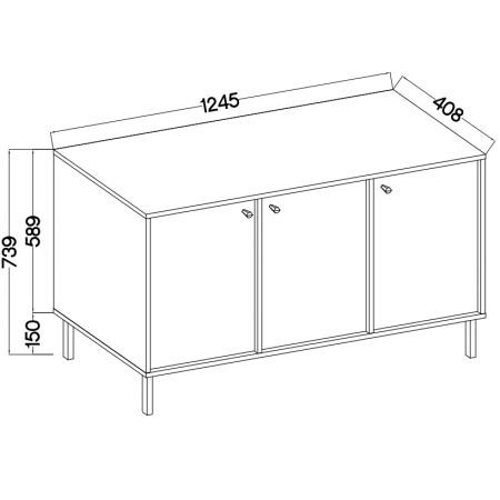 Komoda 3-drzwiowa 125 cm TALLY beżowa, nogi złote proste